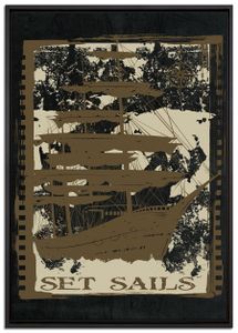 Set sails black Leinwand Leinwandbild 100x70 cm im Bilderahmen | Wandbild  | Schattenfugenrahmen | Kein Poster
