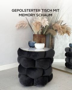Runde Couchtische mit Velour und Memory Schaum | Korbfunktion | Marmormuster | 40 cm | Schwarz