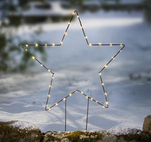 LED Gartenstecker "Stern" aus Metall, schwarz, 75 cm hoch, Winterdeko, Leuchtdeko mit Timer, Dekostecker, Gartendeko für Draußen