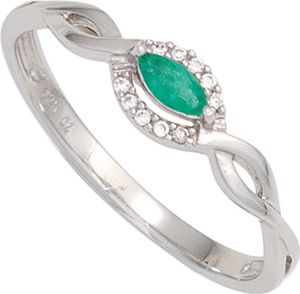 Ring Damenring mit Smaragd spitzoval grün 10 Brillanten 333 Gold Weißgold Innenumfang 54mm  Ø17.2mm