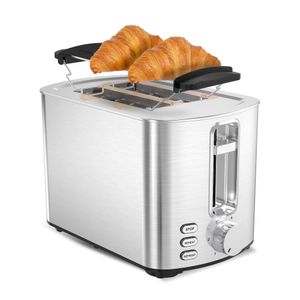 TurboTronic 2-Scheiben Toaster, Edelstahl, 2 Schlitze, Brötchenaufsatz, Krümeltablett, Multifunktion: Auftauen, Aufwärmen, Stop