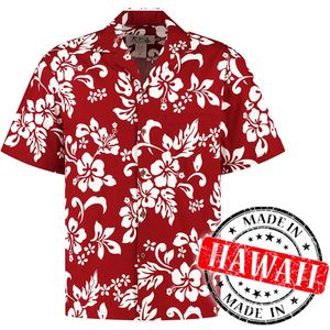 Hawaii Hemd - "Hawaii Blumen Rot" - 100% Baumwolle - Aloha Hemd - Herren - Hawaii - Größe M