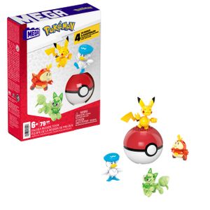 MEGA Pokémon Actionfigur Bauspielzeug für Kinder, Paldea-Region Team mit 79 Teilen, Pikachu, Krokel, Felori und Kwaks sowie 1 Pokéball