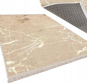 Teppich Paris 200x280 cm - Designer Wohnzimmerteppich Hellbraun/Gold- Rutschfest, Maschinenwaschbar, Hochwertig - Dekorative  Designerteppiche
