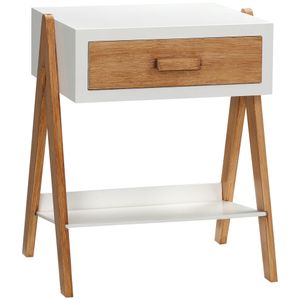 HOMCOM Beistelltisch Nachttischschrank mit Schublade Couchtisch Sofatisch Kaffeetisch für Schlafzimmer Wohnzimmer Skandi-Design Weiß+Natur 45 x 35 x 54,5 cm