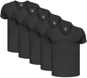 BRUBAKER 5er Pack Herren Unterhemd mit V-Neck - Kurzarm T-Shirt - V-Ausschnitt - aus hochwertiger Baumwolle (glatt) - Extra Lang - ohne Seitennähte - Anthrazit - Größe XXL
