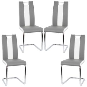4er-set Esszimmerstühle  | Freischwinger Stühle Bow Esstischstuhl Küche Küchenstuhl Barstuhl - Hochlehner Sitzgruppe | Kunstleder Weiß+Grau