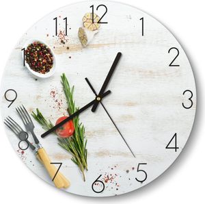 DEQORI Glasuhr Ø30 cm Zahlen 'Küchenkräuter und Gewürze' Wanduhr Glas Uhr Design leise