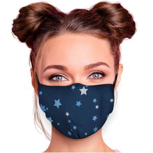 Mundschutz Maske in verschiedenen Farben Stoffmaske mit Motiv Mund- Nasenschutz mit wechselbarem Filter einstellbare Ohrbügel, Modell wählen:Sterne blau