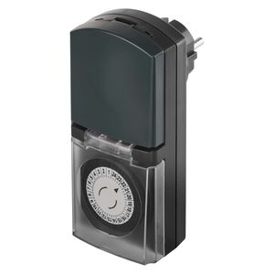 EMOS Mechanische Outdoor Zeitschaltuhr, IP44 Schuko-Steckdose für Außenbereich, erhöhter Berührungsschutz, Klappdeckel, Drehregler, P5526