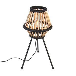 QAZQA - Orientalisch Ländliche Stativ-Tischlampe Bambus mit Schwarz - Evalin I Wohnzimmer I Schlafzimmer - Bamboo Rund - LED geeignet E27