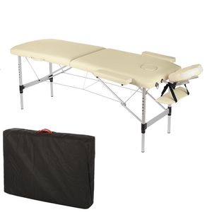 Massagebank Massageliege Massagetisch Aluminium klappbar 2 Zonen Creme Mobil