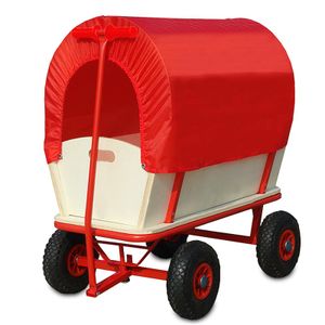 monzana® Bollerwagen Holz bis 180 kg mit Dach Luftreifen Stabil Robust Stahl Allround Handwagen Gartenwagen Strandwagen Leiterwagen Transportwagen Rot