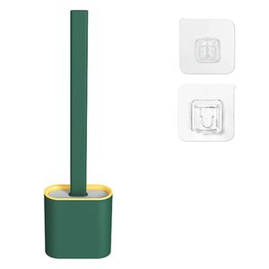 Wandmontage Silikon-Flex-Toilettenbürste, Wand-Toilettenstab, rutschfester, langer Griff, weiche Silikonborsten, saubere Toilettenecke, grün