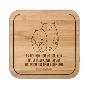 Mr. & Mrs. Panda Untersetzer quadratisch Bären Liebe - Transparent - Geschenk, Bärchen, kuscheln, Freundin, Umarmen, Geschenk Hochzeit, Glasuntersetzer, Bierdeckel
