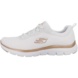 Skechers Flex Appeal, Damen Mesh Sneakers, Sportschuhe in weiß und rosegold, herausnehmbares Skechers Air Cooled Memory Foam Fußbett, in der Maschine waschbar