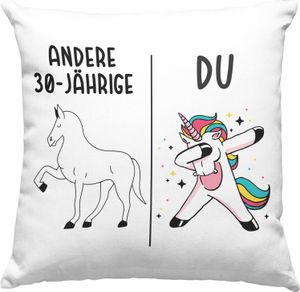 Trendation - 30. Geburtstag Frauen Deko-Kissen mit Füllung 40x40 Einhorn Geschenk Geschenkidee 30er Geburtstag (Rosa)
