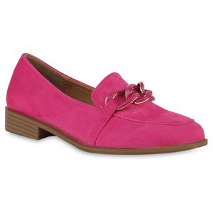 VAN HILL Damen Loafers Slippers Ketten Schlupf-Schuhe 840936, Farbe: Fuchsia Velours, Größe: 38