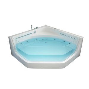 HOME DELUXE - Whirlpool Badewanne - PACIFICO weiß mit Lichtherapie und Massage - Maße 150 x 150 x 55 cm I Eckwanne, Indoor Badewanne, 2 Personen