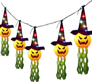 LED Girlande Halloween Dekoration 5 Kürbisse mit leuchtenden Hüten 3 m