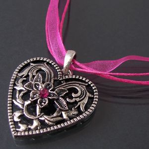 Trachtenkette Dirndl Kette Tracht Herz Halsband pink 44-49cm K1601A