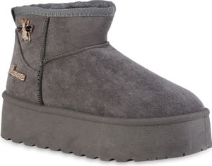 VAN HILL Damen Warm Gefütterte Winter Boots Stiefeletten Bequeme Schuhe 841462, Farbe: Grau, Größe: 38