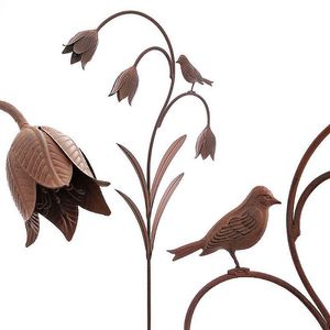 Gartenstecker Metall Blütenzweig Dekostecker Vögel