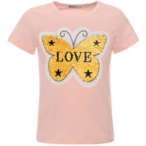 BEZLIT Mädchen Wende Pailletten T-Shirt mit Schmetterling und Kunstperlen Rosa 152