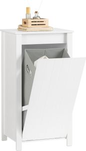 SoBuy BZR100-W Wäscheschrank mit ausklappbarem Wäschesack Wäschetruhe Wäschekorb Badschrank Weiß