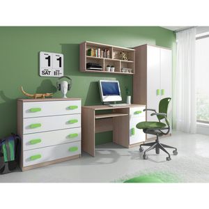 Kinderzimmer-Set Schrank Wandregal Kommode Schreibtisch grüne Griffe Jonas III 02 (Sonoma/Weiß)
