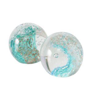 Briefbeschwerer "Wave" im 2er Set aus transparentem Glas mit hellblauen Wellen, 8 cm - Maritim, Wasser, Meer - Glasart, Glasskulptur, Glasfigur