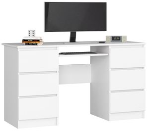 3xEliving DESK LYNNA A11 weiß Großer Schreibtisch mit 6 Schubladen auf beiden Seiten, Maße: Höhe: 77 cm, Breite: 135 cm, Tiefe: 52 cm