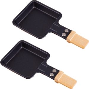 Syntrox Germany Universal Grill Raclette-Pfännchen viereckig mit Bambusgriff – 2er Set, Antihaft, für Raclette, Grillen, Braten – Umweltfreundlich