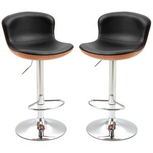 HOMCOM Sada 2 barových židlí s podnožkou, barová židle s opěradlem, bistro židle, výškově nastavitelná otočná jídelní židle, PU, černá, 46 x 53,5 x 85-106 cm