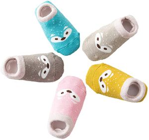5 Paar Anti Rutsch Babysocken Kindersocken Erstlingssöckchen Kleinkind Rutschfest Baumwolle Socken mit Niedlich Fuchs Muster,1-3 Jahre