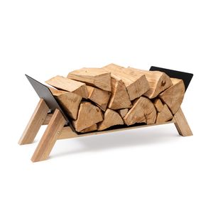 blumfeldt Firebowl Kindlewood, praktischer Holzspeicher, Holzlager, Stahl-Lagerkasten, rustikal, Holzfüße, 68x38x34 cm, rostfarbe