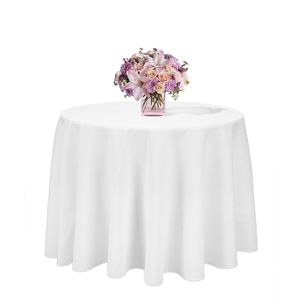 WISFOR 5er Set Runde Tischdecke 230cm, Weiß Bankett Tischdecke aus 100% Polyester, waschbar für Party Hochzeit Restaurant