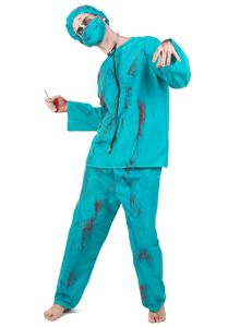Zombie Chirurg Halloween-Herrenkostüm blau