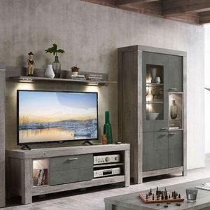 TV-Wohnmöbel inkl. LED-Beleuchtung in Betonoxid und Haveleiche Nb. GRONAU-55 BxHxT: 265x200x48cm