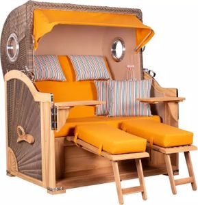 Strandkorb Westerland Teak Bullauge PE grey Dessin 586