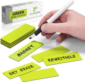 2DOBOARD Magnetstreifen beschreibbar - 7,5 cm x 2,5 cm Grün - 25 Stück - Wochenplaner, Organizer – Für Metallschränke, Kühlschränke, magnetische Oberflächen