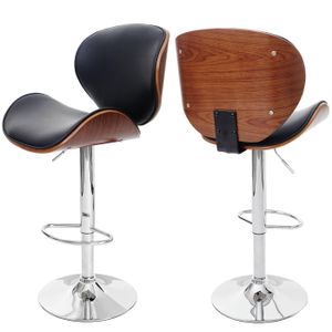 Barhocker Foxrock, Barstuhl, Holz Bugholz Retro-Design  Walnuss-Optik, Kunstleder schwarz