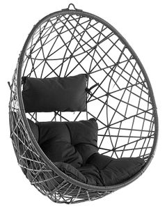 BELIANI Hängesessel Schwarz Polyrattan Korbsessel inkl. Kissen Outdoor Indoor Boho Stil Salon Lounge Wohnzimmer Schlafzimmer Möbel