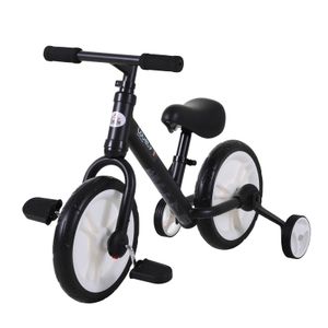 HOMCOM Dětské běžecké kolo, běžecké kolo, dětské kolo, 2 v 1, dětské kolo s tréninkovými kolečky a pedály, 2-5 let, nastavitelná výška sedla, PP, černá, 85 x Š36 x V54 cm