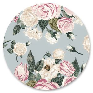 Sticker rund pastellfarbene ROSEN Blumen Natur Flora Moderne Muster Wandtattoo Wohnzimmer Schlafzimmer Mädchenzimmer 100 cm x 100 cm