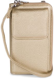 styleBREAKER Damen Mini Bag Geldbörse mit Handy Fach und RFID Schutz, Umhängetasche, Handytasche, Crossbag 02012362, Farbe:Gold