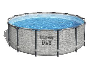 Bestway® Steel Pro MAX™ Aufstellpool Komplett-Set mit Filterpumpe Ø 427 x 122 cm, Steinwand-Optik (Cremegrau), rund