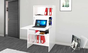 Schreibtisch Gianpiero, Mehrzweckmöbel mit Regalen und Arbeitsplatte, Mehrzweck-Bürotisch, platzsparender Mehrpositionsschreibtisch, 100 %  Italy, cm 70x35h140, glänzendes Weiß
