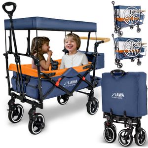 Skladací ručný vozík so strechou 80kg Kryt proti dažďu Moskytiéra Držiak na pohár pre 2 deti Brzdy Odpruženie Plážový vozík Modrá oranžová Ručný vozík