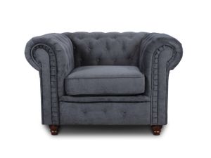 Sessel Chesterfield Asti - Couch, Couchgarnitur, Couchsessel, Loungesessel, Stühl, Holzfüße - Glamour Design (Graphit (Capri 16))